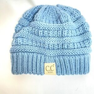 C.C. Kids BeanieTail Soft Stretch CC Cable Knit Beanie High Bun Ponytail Hat Cap